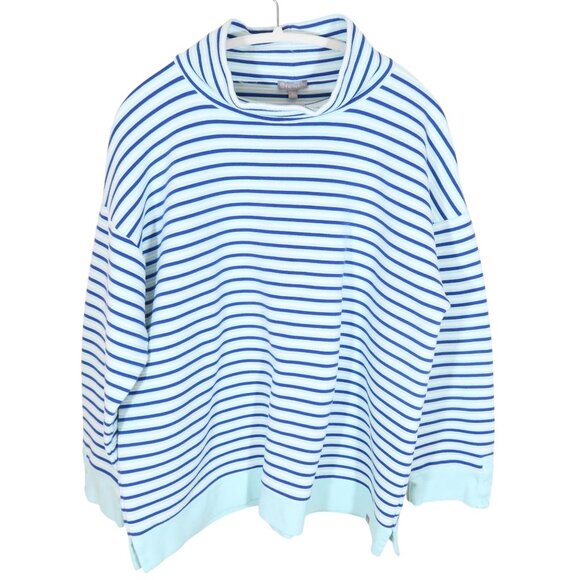 Talbots Tops - T BY TALBOTS Textured Stripe Button Cuff Mock Neck Sweatshirt Size XL Blue Aqua